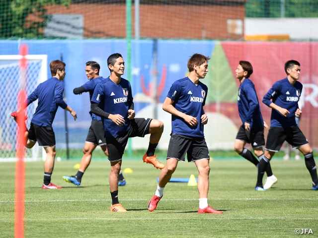 SAMURAI BLUE (Japan National Team) arrived at the match site, Saransk after training behind closed doors at Kazan