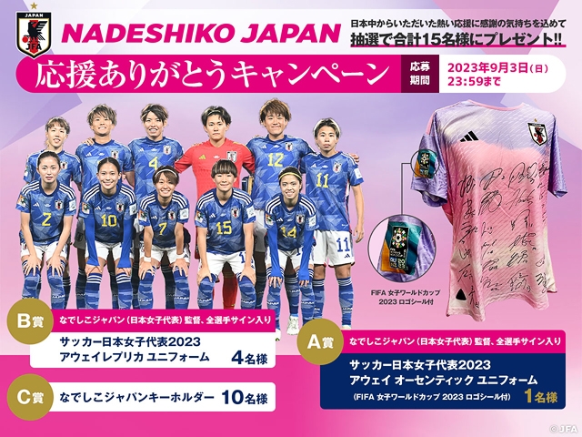 JFA Passportから応募！なでしこジャパン応援ありがとうキャンペーン開催