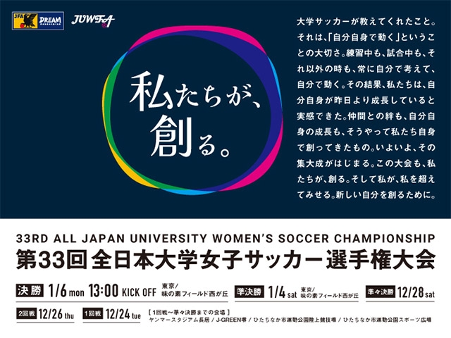 組み合わせ決定　第33回全日本大学女子サッカー選手権大会