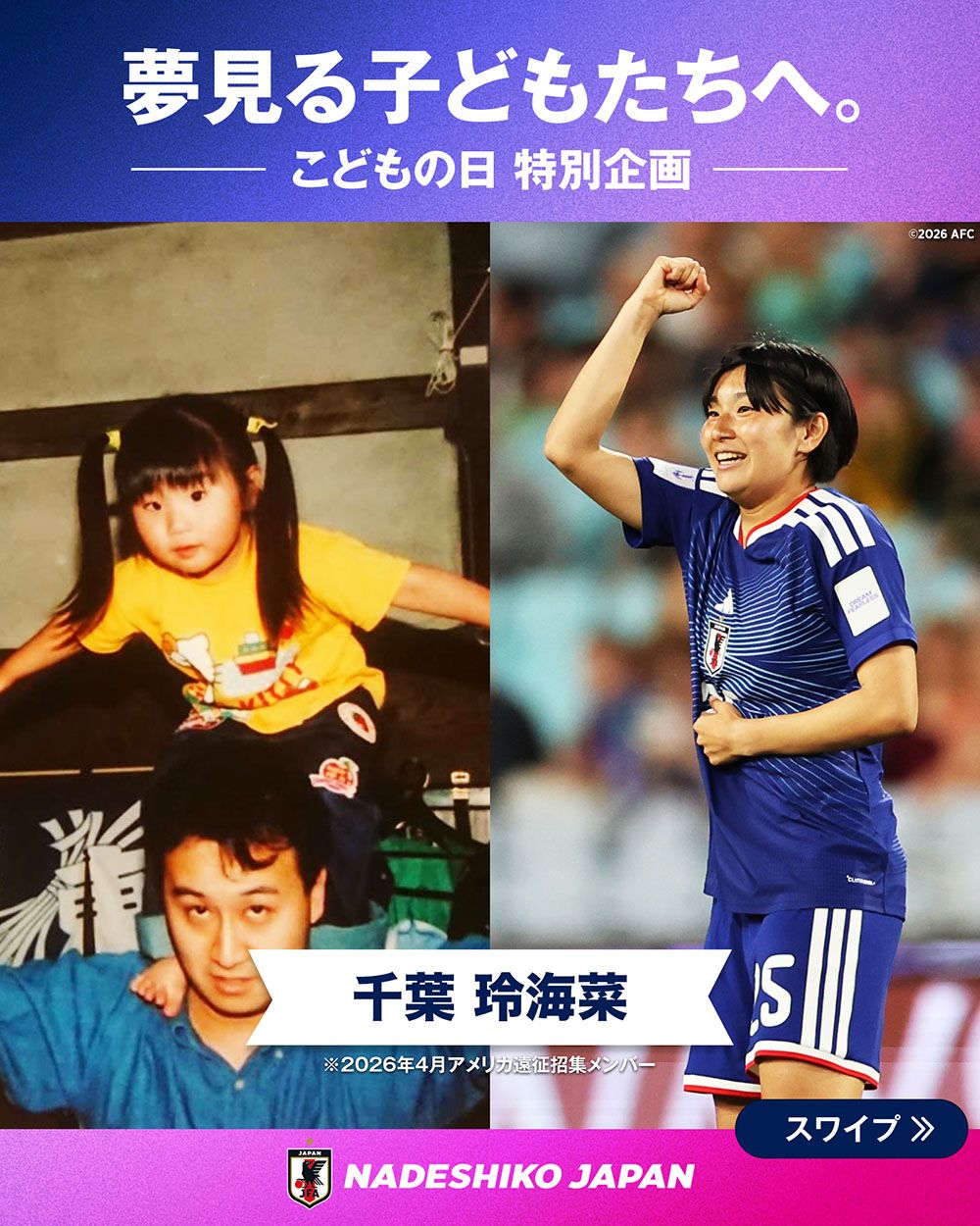 千葉 玲海菜選手の子どもの頃と現在の写真